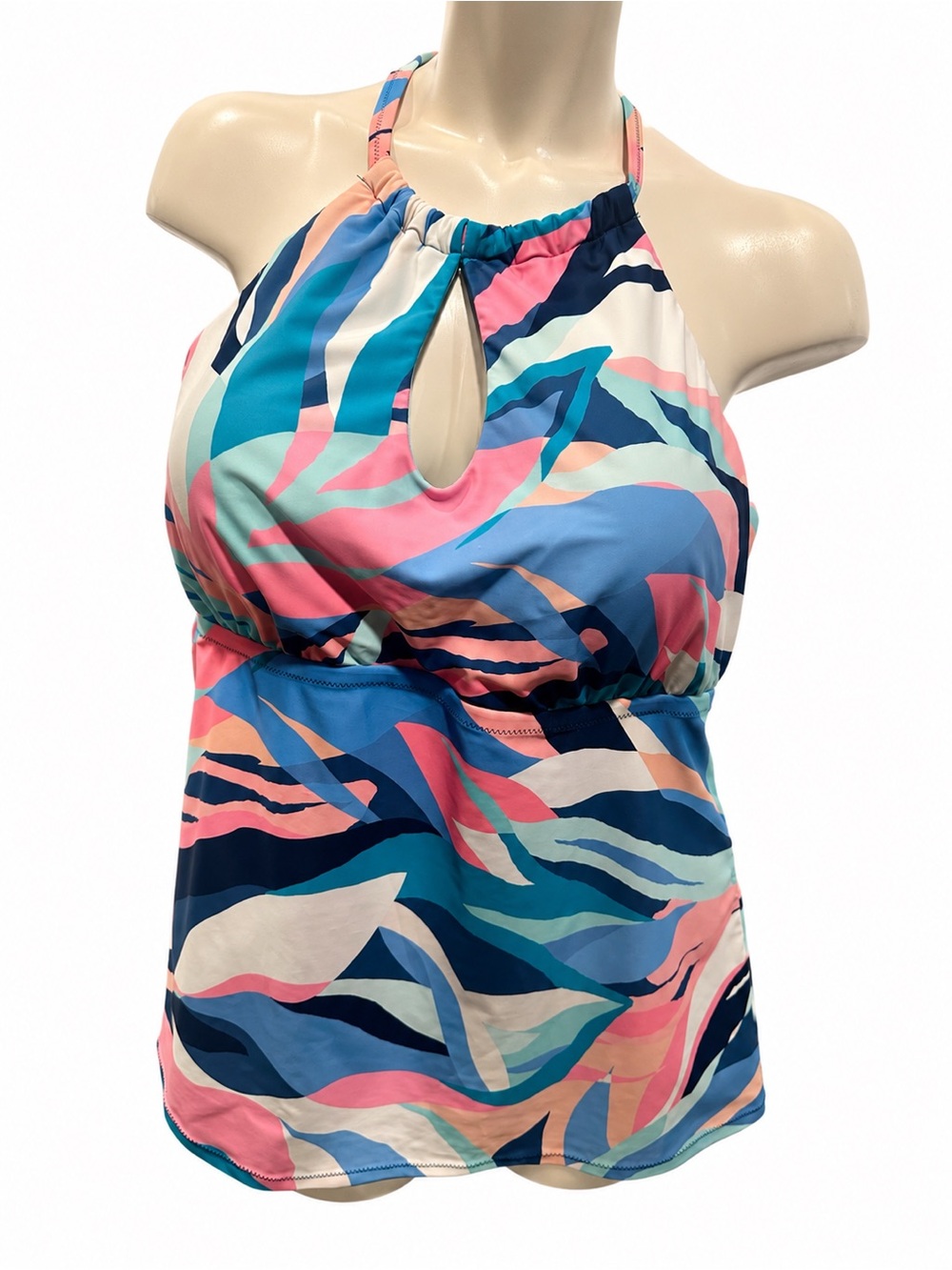 Raisins Multicolor Halter Swim Tankini Top in Pink, Blue & Teal 22W
